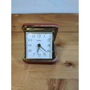 Vintage Seth Thomas Traveling Alarm Clock Wind Up Works! Brown Leather Case Read